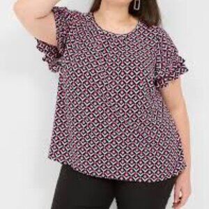 Flutter-Sleeve Crew-Neck Top